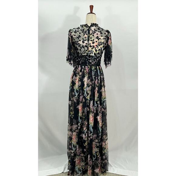 NEEDLE & THREAD Sz 8 UK 4 US Black Floral Beaded Long Maxi Dress Gown NWT - Picture 7 of 15